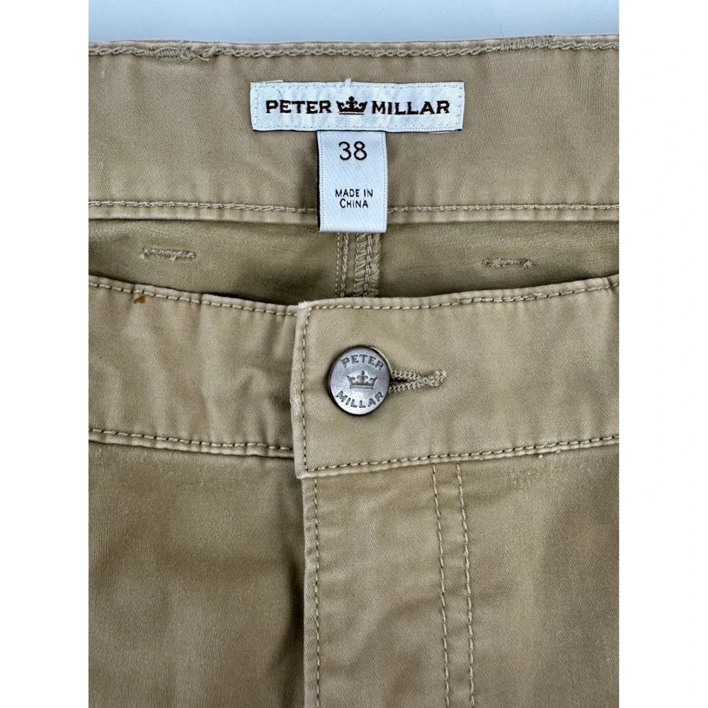 Peter Millar Mens 38x30 Tan Cotton Stretch 5-Pocket Straight Leg Pants Khaki